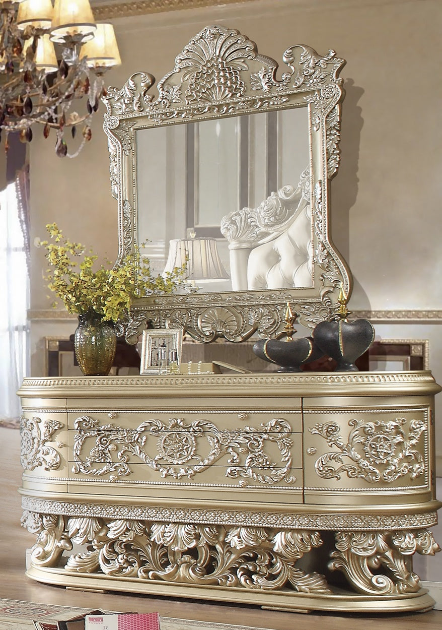 white christmas dresses Hd-1801 Bedroom Set In Antique Gold Finish